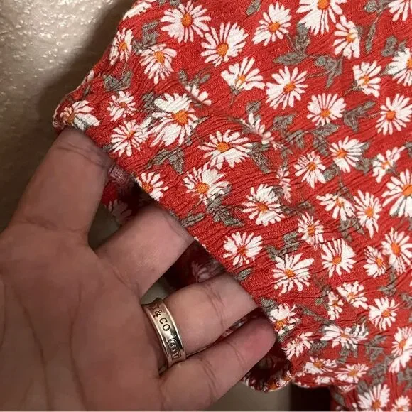 Idyllwind Brick Red Bay Cove Floral Crop Peasant Top Shirt Blouse Size Large - Picture 8 of 12